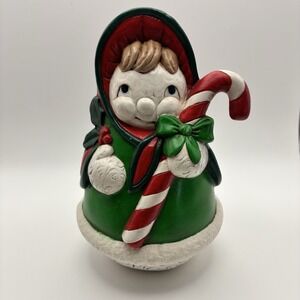 Vintage Holiday Ceramic Mrs‎ Frosty Snowman with Candy Cane 7.5" Tall Lady